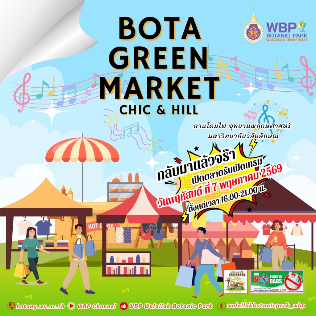 ตลาดพฤหัสหรรษา กลับมาแล้ว! อุทยานพฤกษศาสตร์ ม.วลัยลักษณ์ ชวนชิม–ช้อป–ชิล ต้อนรับนักศึกษาใหม่ 7 พฤษภาคมนี้