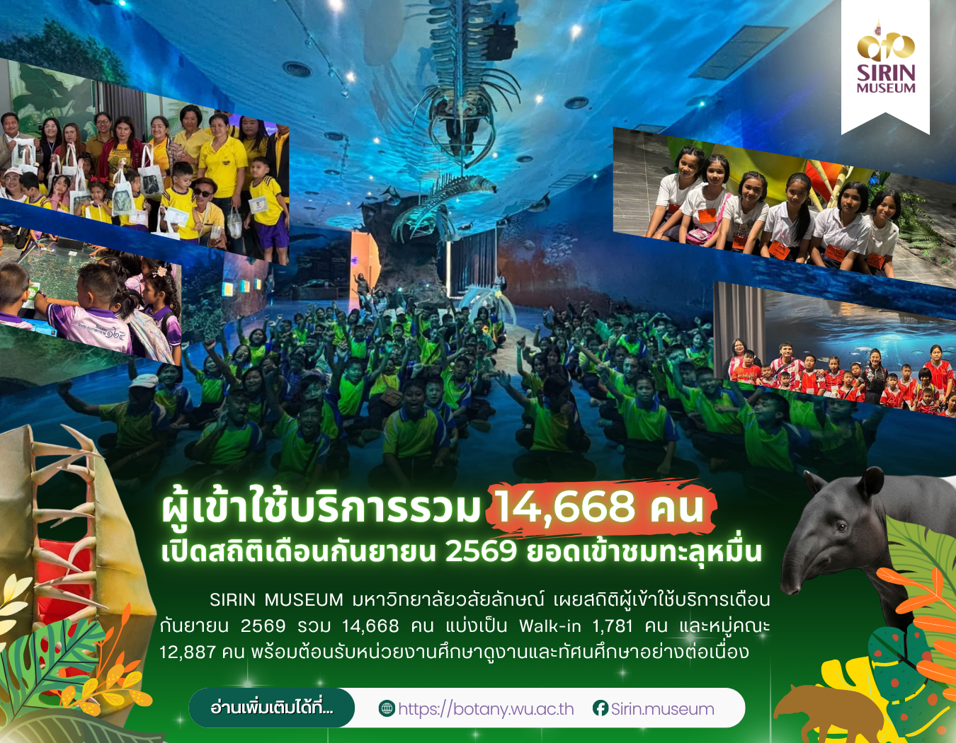 SIRIN MUSEUM เผยสถิติเดือนกันยายน 2569 ผู้เข้าชมรวม 14,668 คน