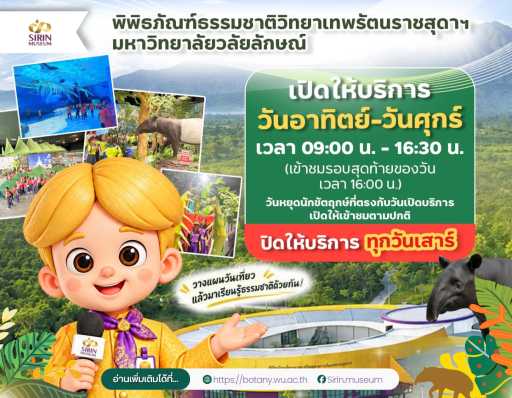 SIRIN MUSEUM เปิดอาทิตย์–ศุกร์ ปิดทุกวันเสาร์ เริ่ม 7 พฤศจิกายน 2569