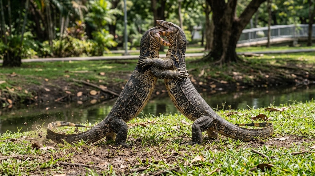 ตัวเงินตัวทอง หรือ Water Monitor สัตว์เลื้อยคลานที่สามารถพบได้ในมหาวิทยาลัย