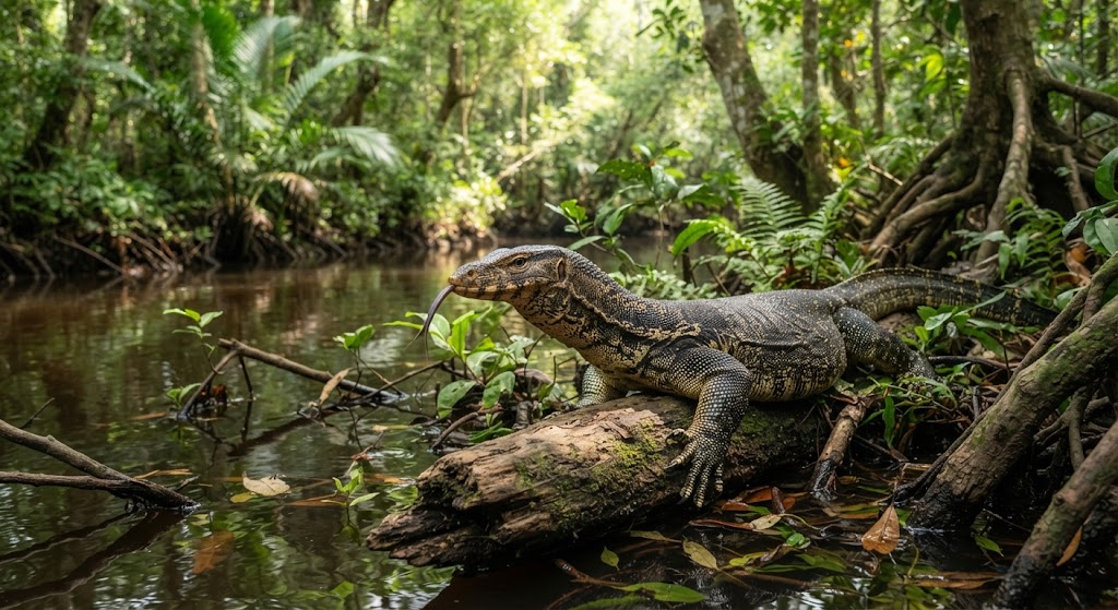 ตัวเงินตัวทอง หรือ Water Monitor สัตว์เลื้อยคลานที่สามารถพบได้ในมหาวิทยาลัย