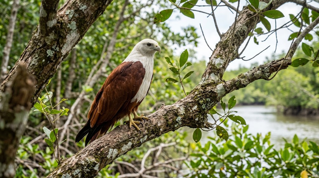 เหยี่ยวแดง หรือ Brahminy Kite นกล่าเหยื่อที่สามารถพบได้ในมหาวิทยาลัยวลัยลักษณ์และอุทยานพฤกษศาสตร์